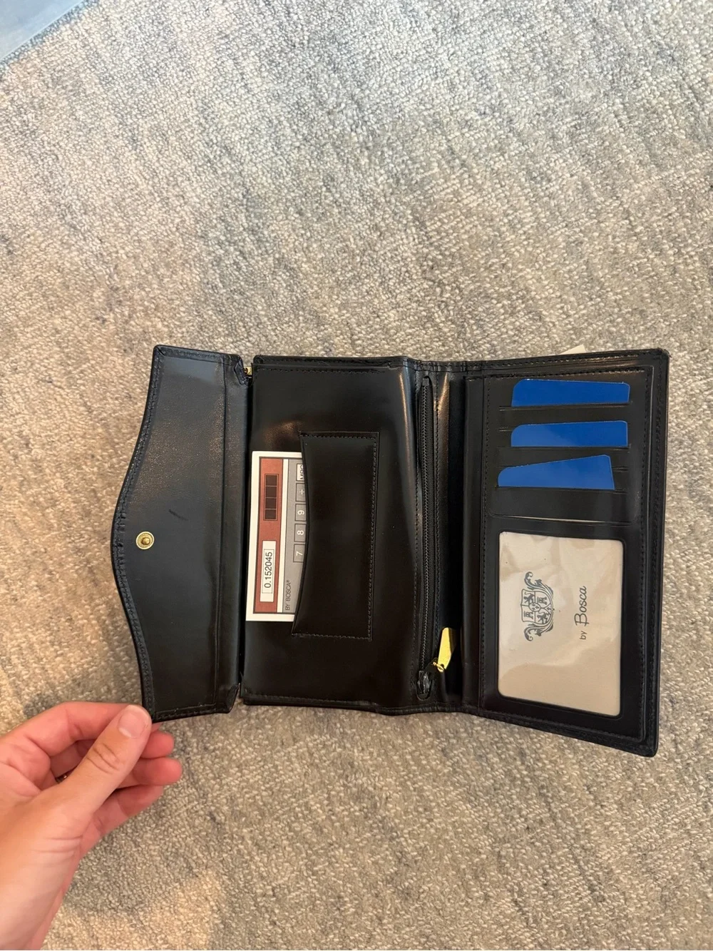 Bosca Black Leather Wallet with Gold-Tone Hardware